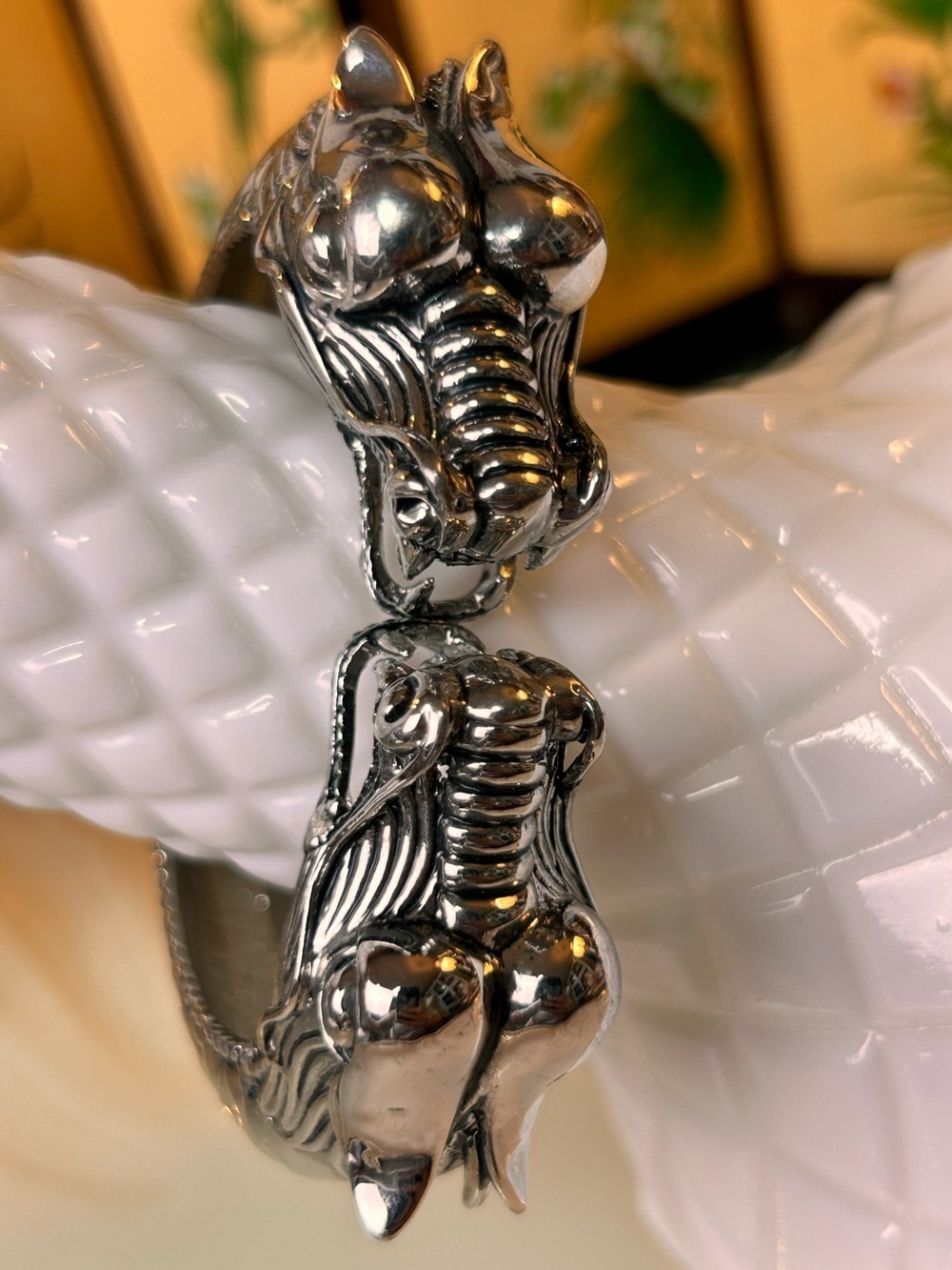 Viking Double Dragon Head Cuff Bracelet, Mythical Gothic - Picture 7 of 10